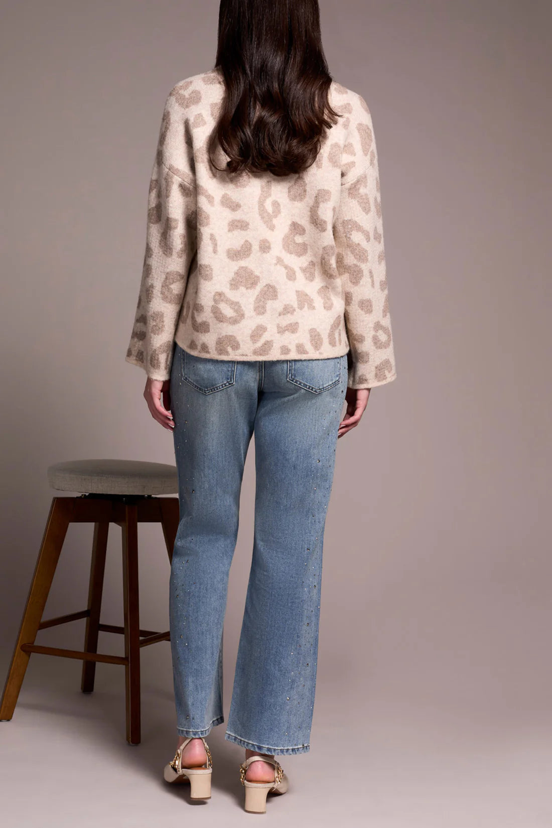 TRIBAL CREW NECK SWEATER WITH SEQUINS - SANDSTONE