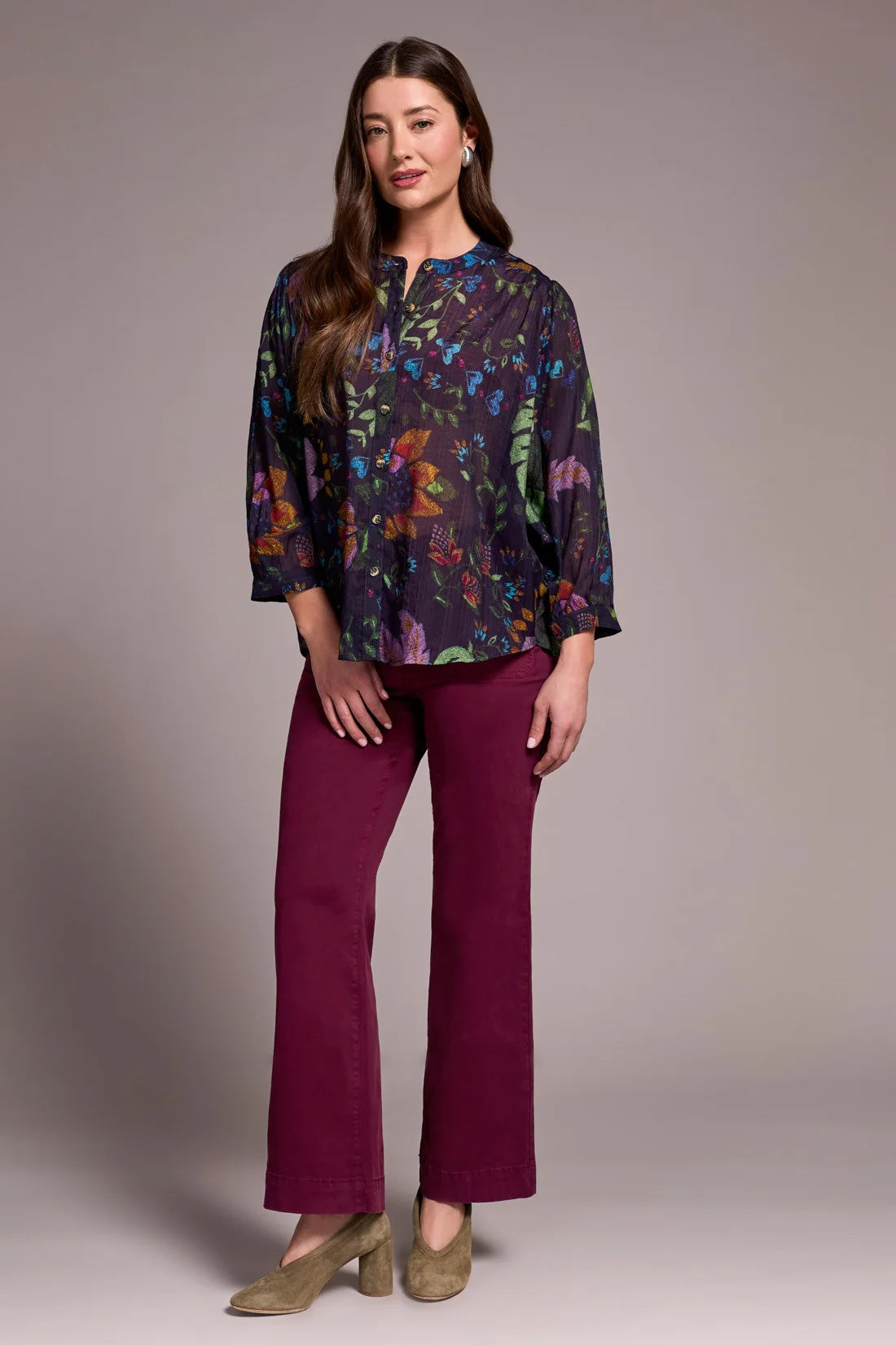 TRIBAL DOLMAN SLEEVE WIDE BLOUSE - NIGHT FALL