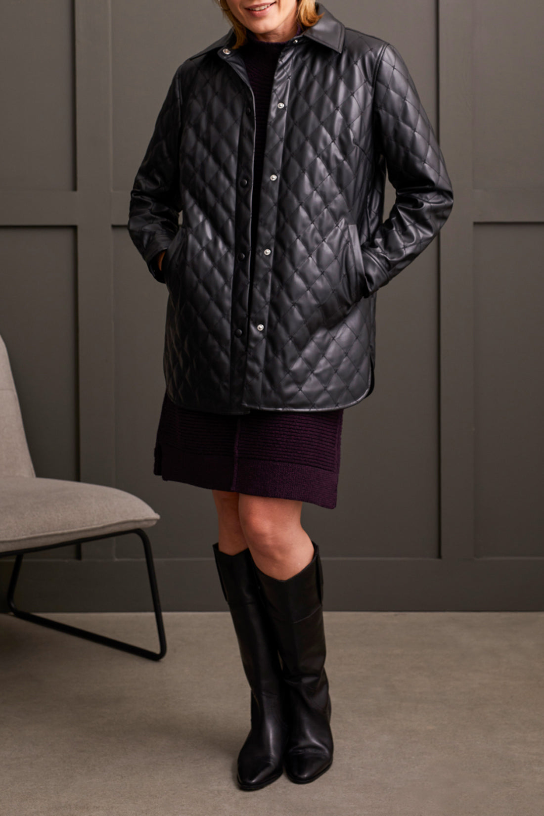 TRIBAL QUILTED SNAP FRONT PU JACKET - BLACK - Vi-Leen's Fashions