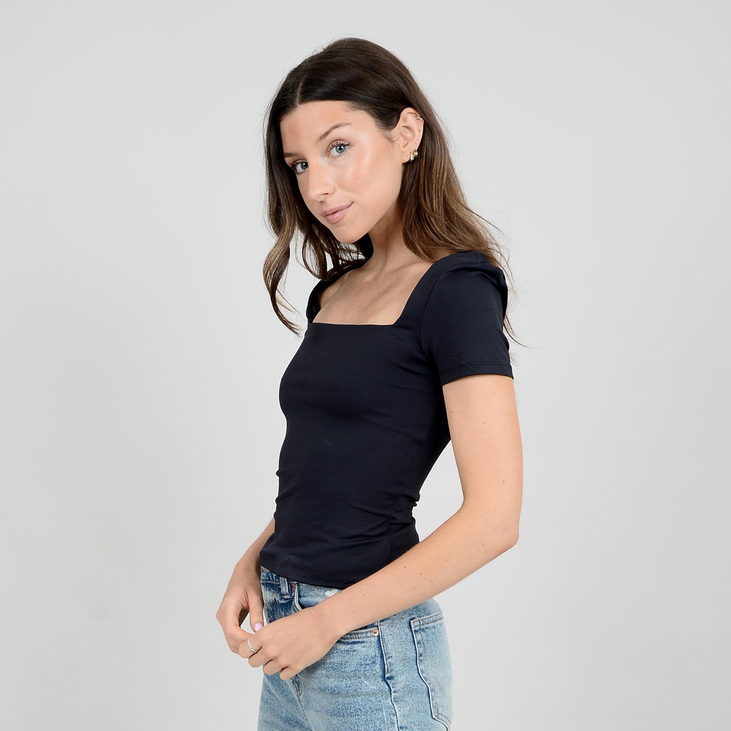 RD STYLE STACY SECOND SKIN SHORT SLEEVE TOP - BLACK - Vi-Leen's Fashions