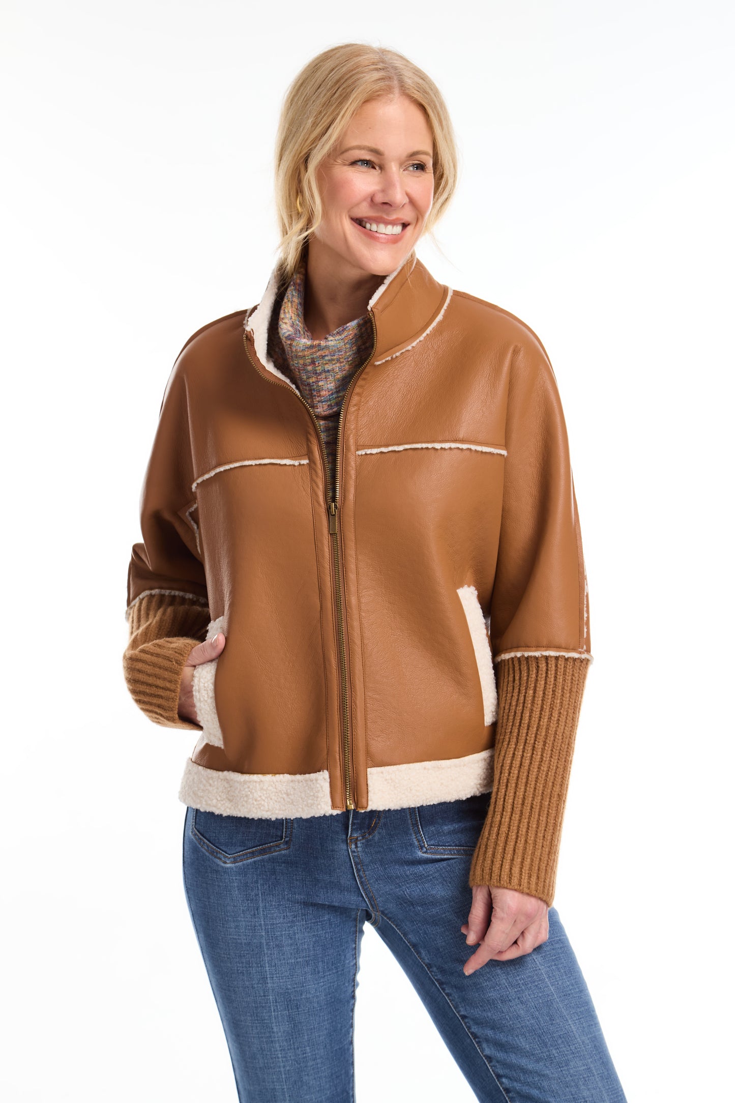 FDJ BONDED SHERPA SWEATER JACKET - CAMEL - Vi-Leen's Fashions