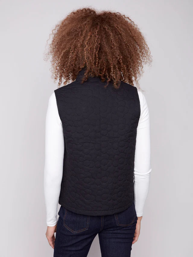 CHARLIE B FLORAL QUILTED VEST - BLACK