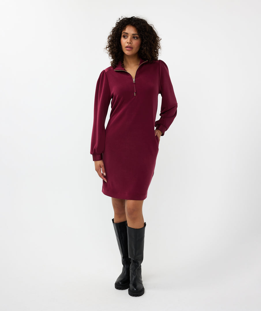 ESQUALO ZIP COLLAR MODAL DRESS - WINE - Vi-Leen's Fashions