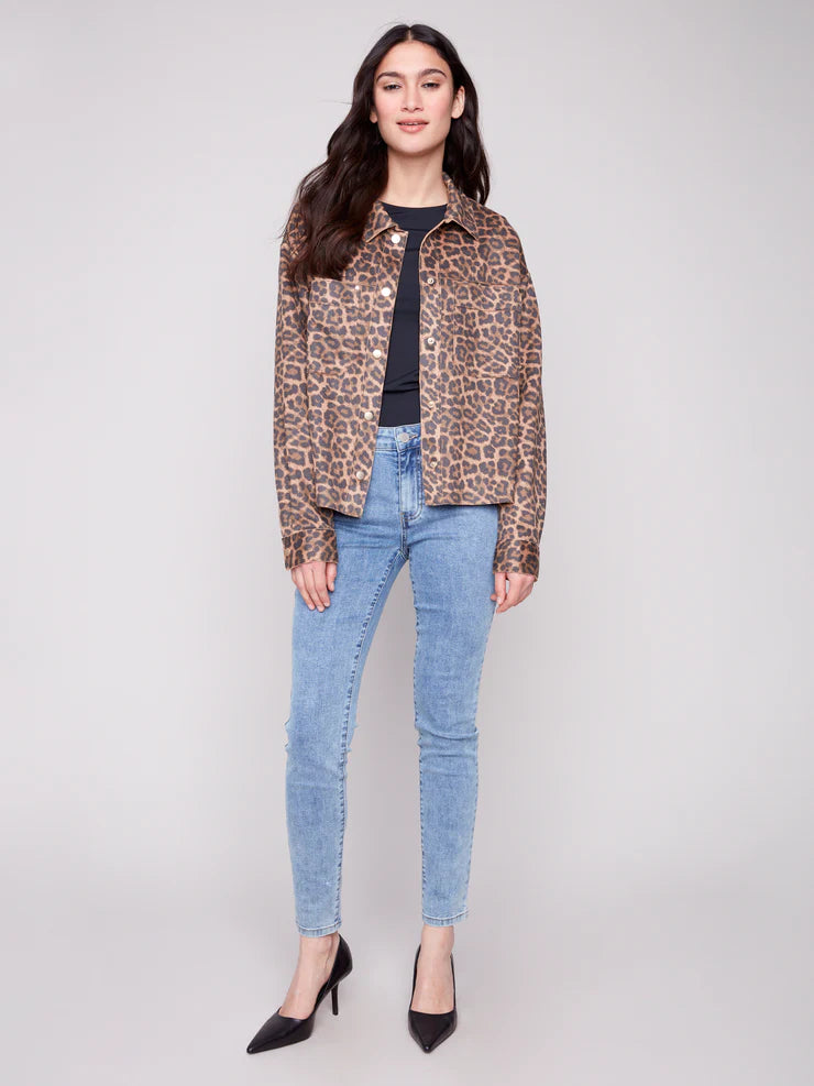 CHARLIE B LEOPARD PRINT SCUBA SHORT JACKET