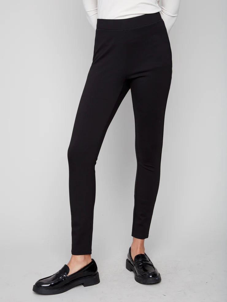 CHARLIE B SLIM PANT WITH BACK SLITS - BLACK