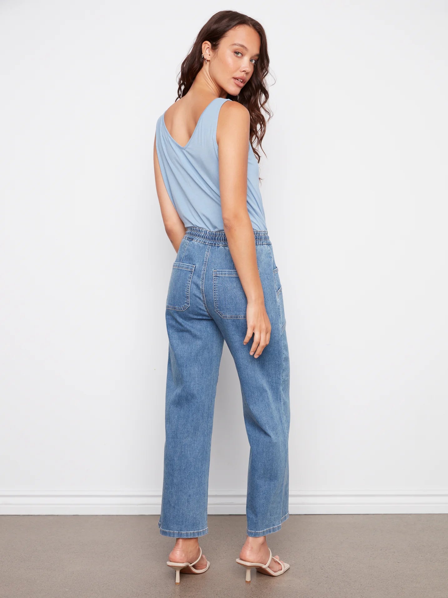 CHARLIE B WIDE LEG DENIM WITH DRAWSTRING WAIST - VINTAGE BLUE - Vi-Leen's Fashions