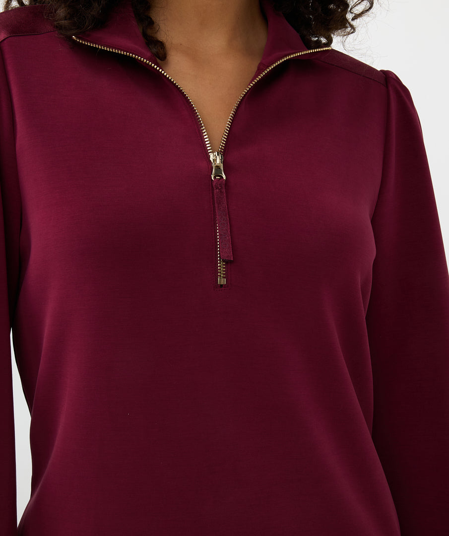 ESQUALO ZIP COLLAR MODAL DRESS - WINE - Vi-Leen's Fashions
