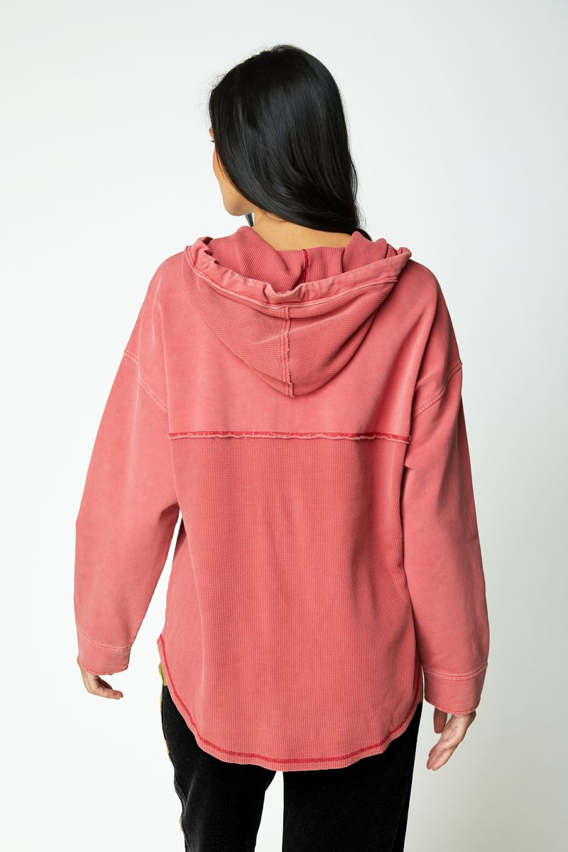 ESCAPE MIXED TEXTURE HOODIE - GARNET
