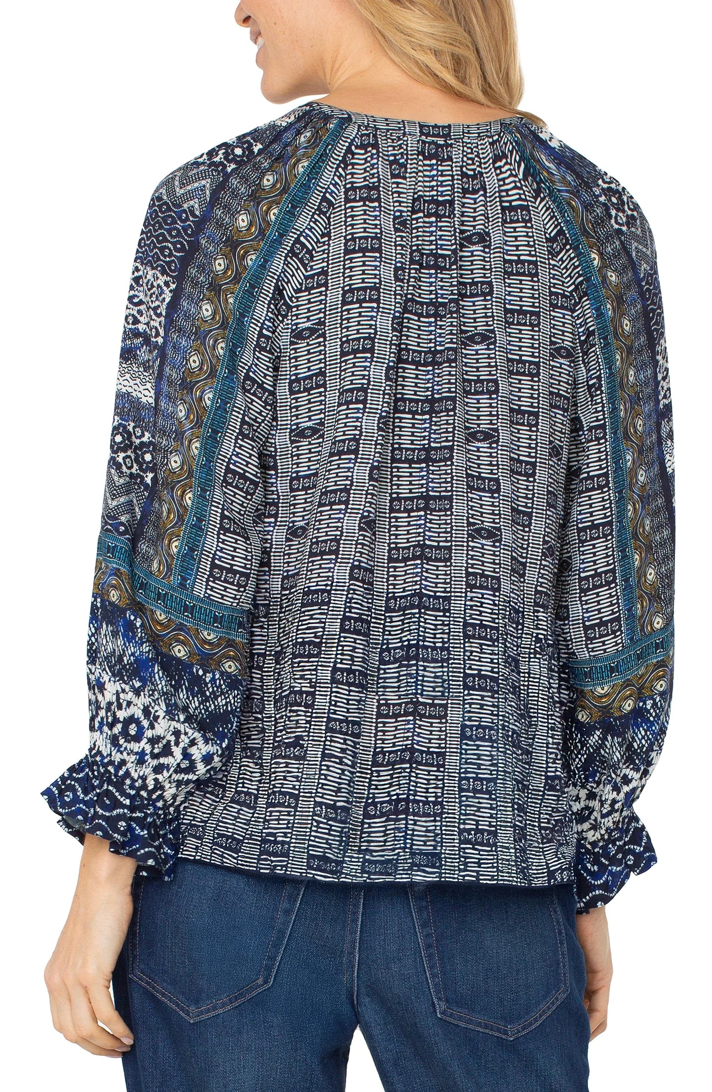 LIVERPOOL BUTTON FRONT WOVEN BLOUSE - MULTI BLUE