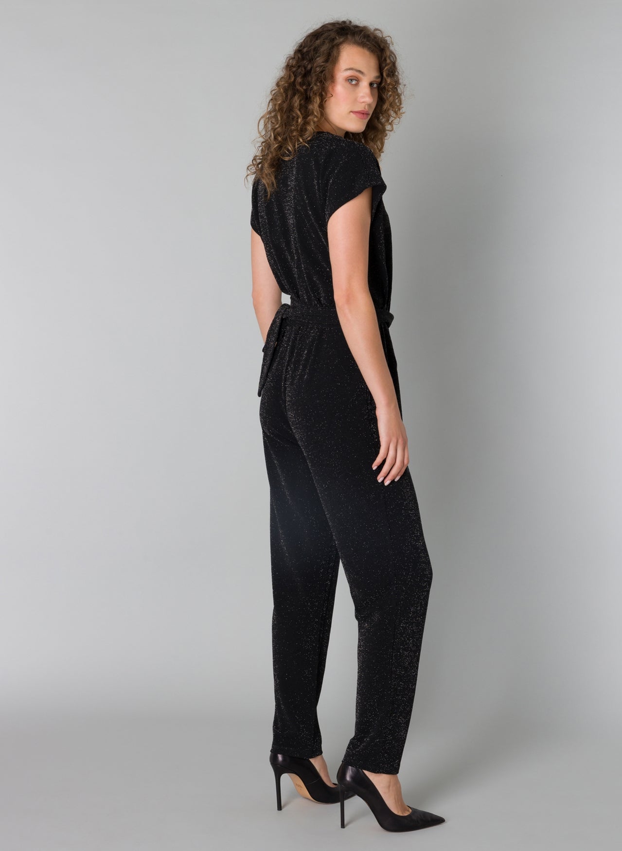YEST PHILINE SHIMMERING LUREX JUMPSUIT - BLACK/SILVER - Vi-Leen's Fashions