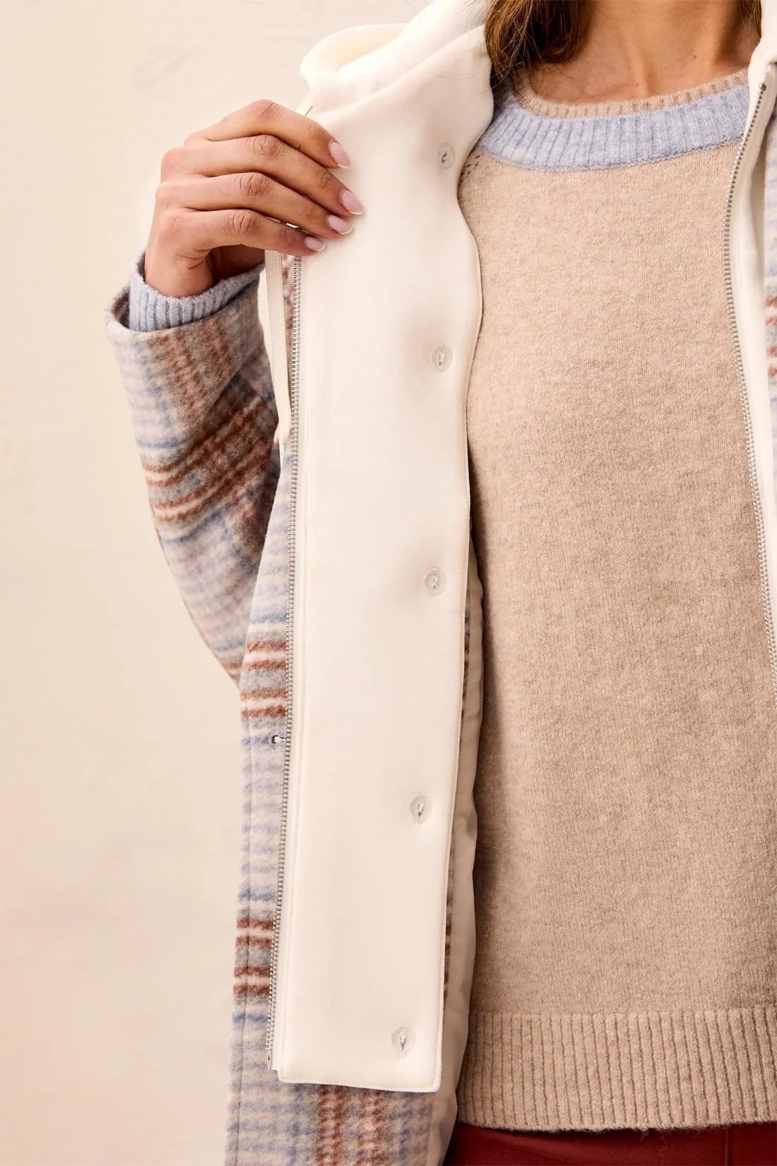 TRIBAL PLAID CAR COAT WITH REMOVABLE FOOLER HOOD