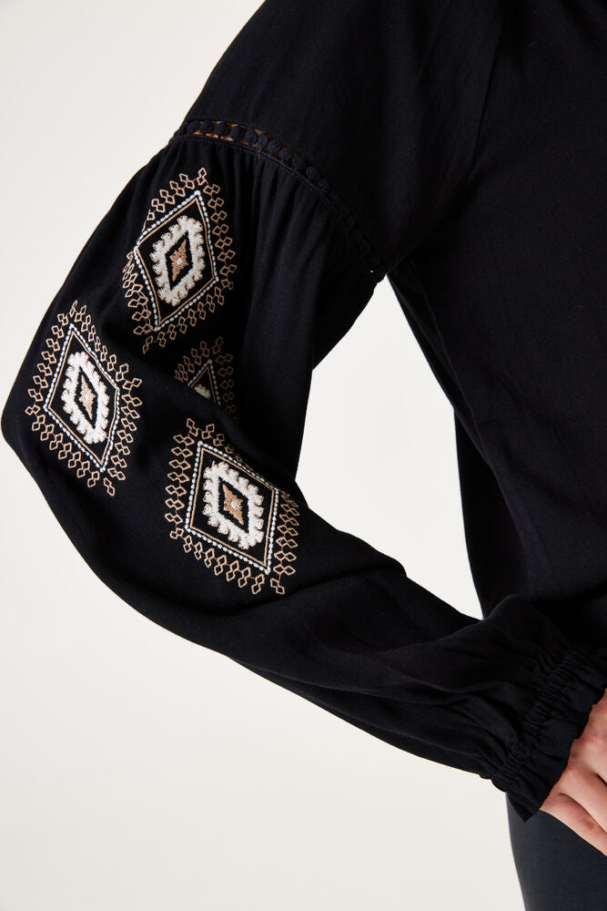 GARCIA EMBROIDERY SLEEVE BLACK TOP - Vi-Leen's Fashions