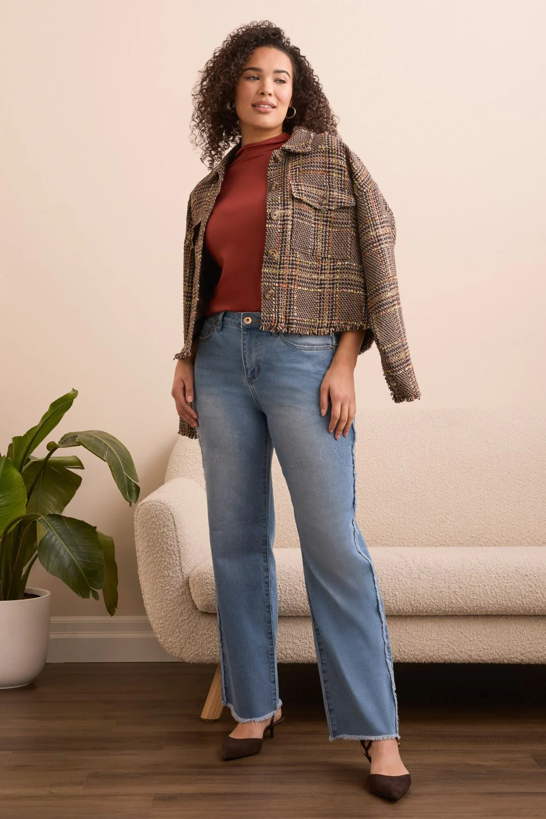 TRIBAL BROOKE FRAYED STRAIGHT LEG JEAN - BLUEKISS