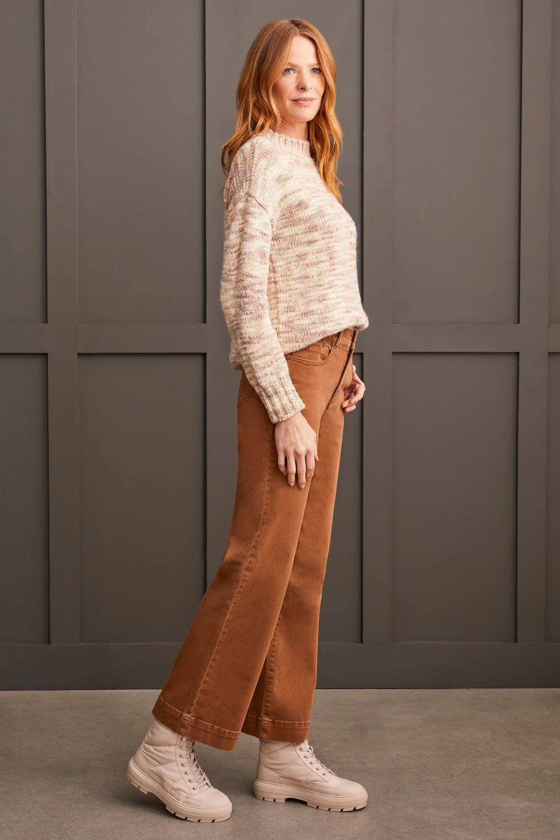 TRIBAL FLY FRONT WIDE LEG PANT - WALNUT