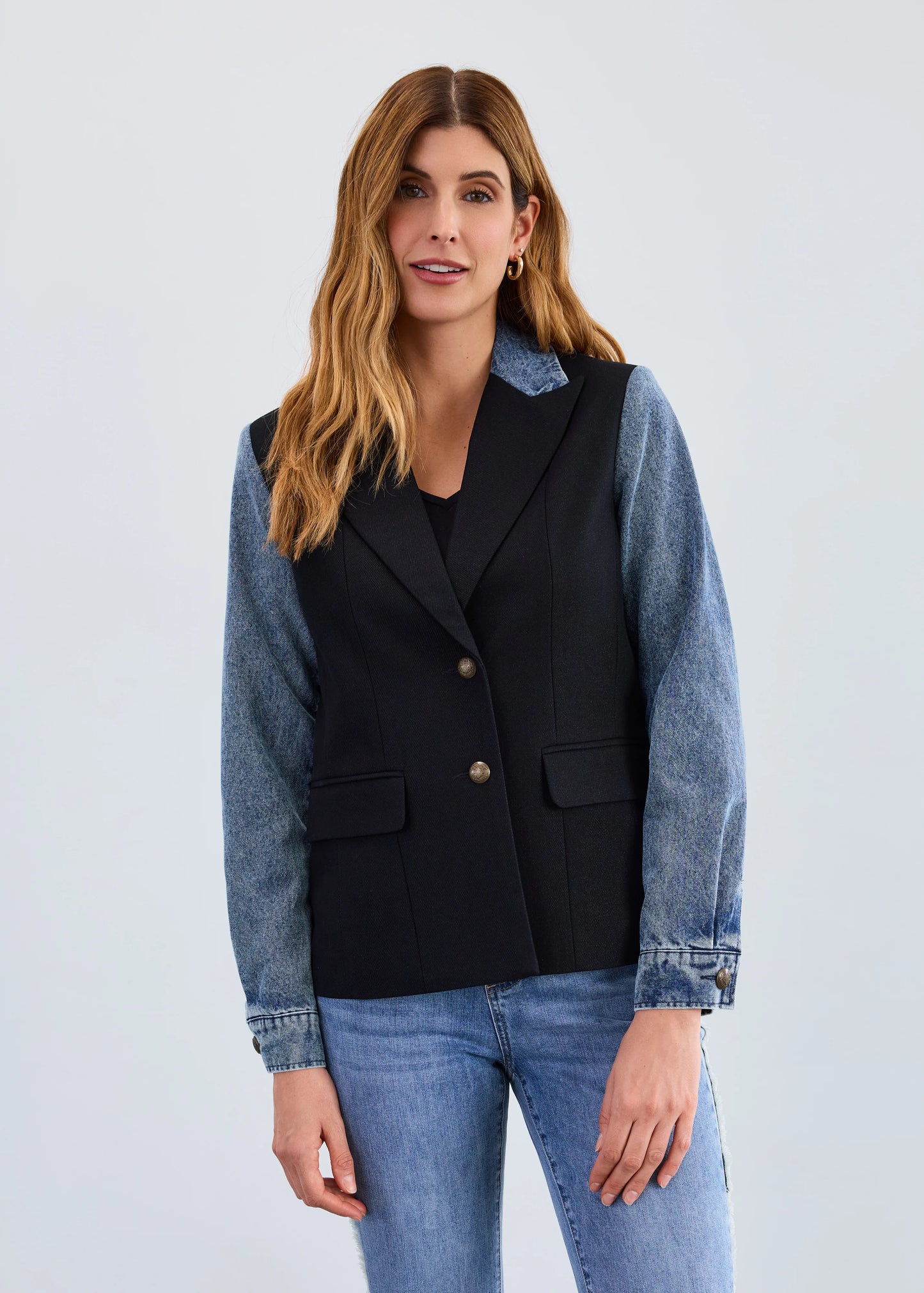 FDJ MIXED MEDIA BLAZER - BLACK/DENIM