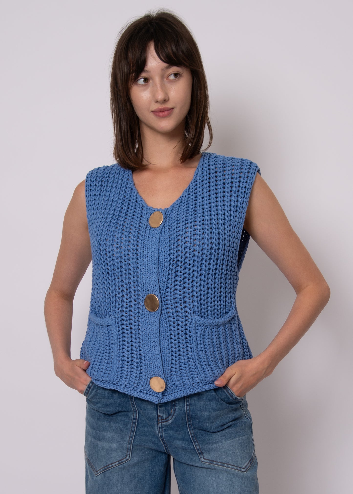 RD STYLE BENEDETTE VEST - CORNFLOWER BLUE - Vi-Leen's Fashions