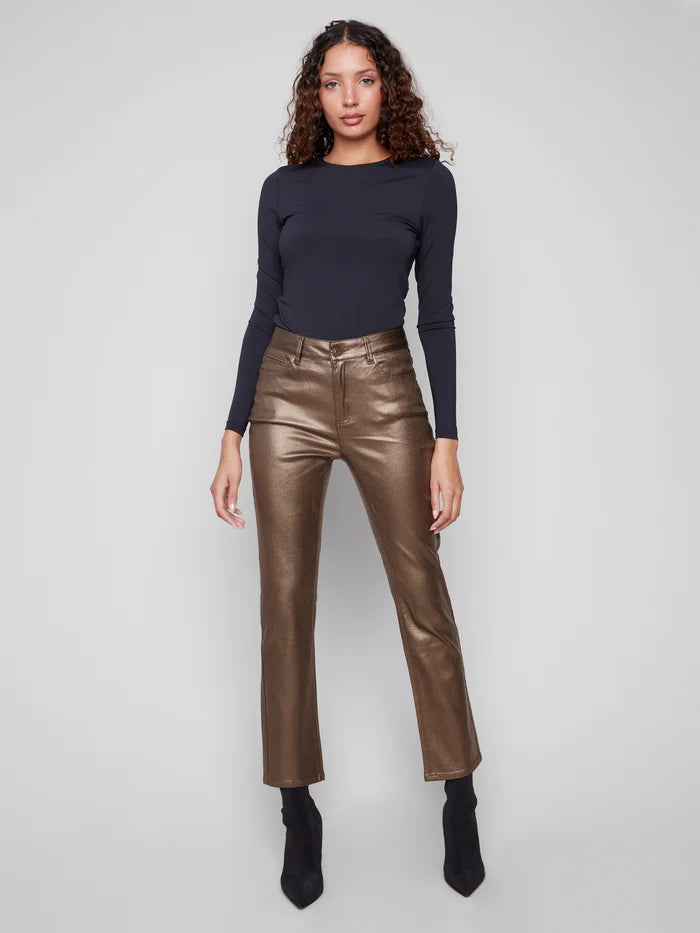 CHARLIE B SLIM LEG METALLIC WAX PANT - COPPER