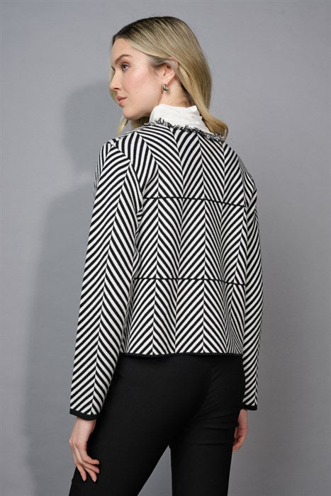 PICADILLY CHEVRON FRINGED JACKET - BLACK/OFF WHITE