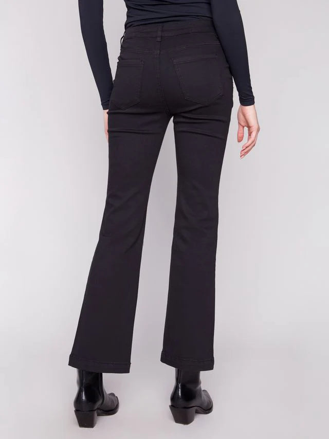 CHARLIE B FLARE LEG TWILL PANT - BLACK
