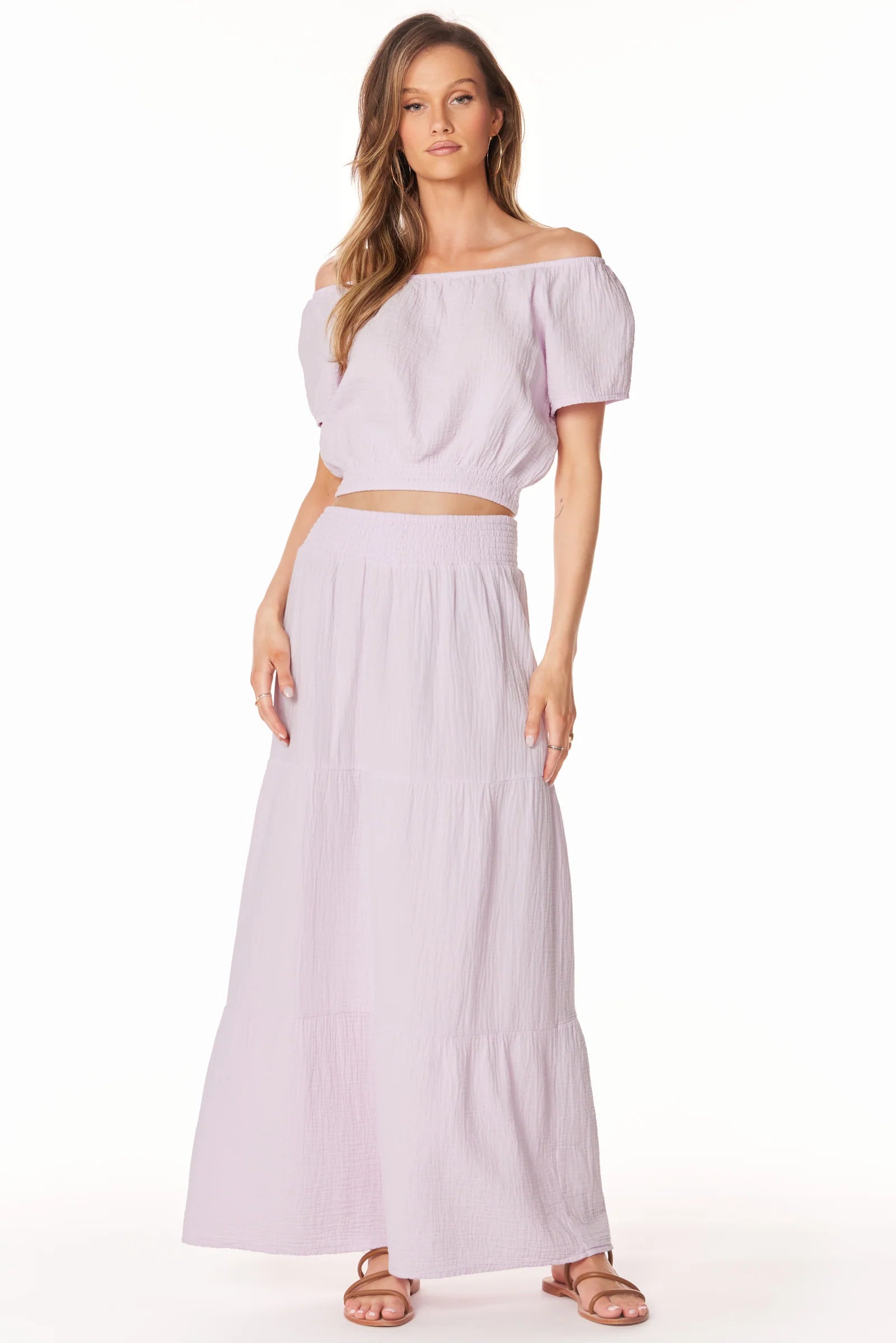 BOBI TIERED COTTON GAUZE MAXI SKIRT HYDRANGEAS - Main Image
