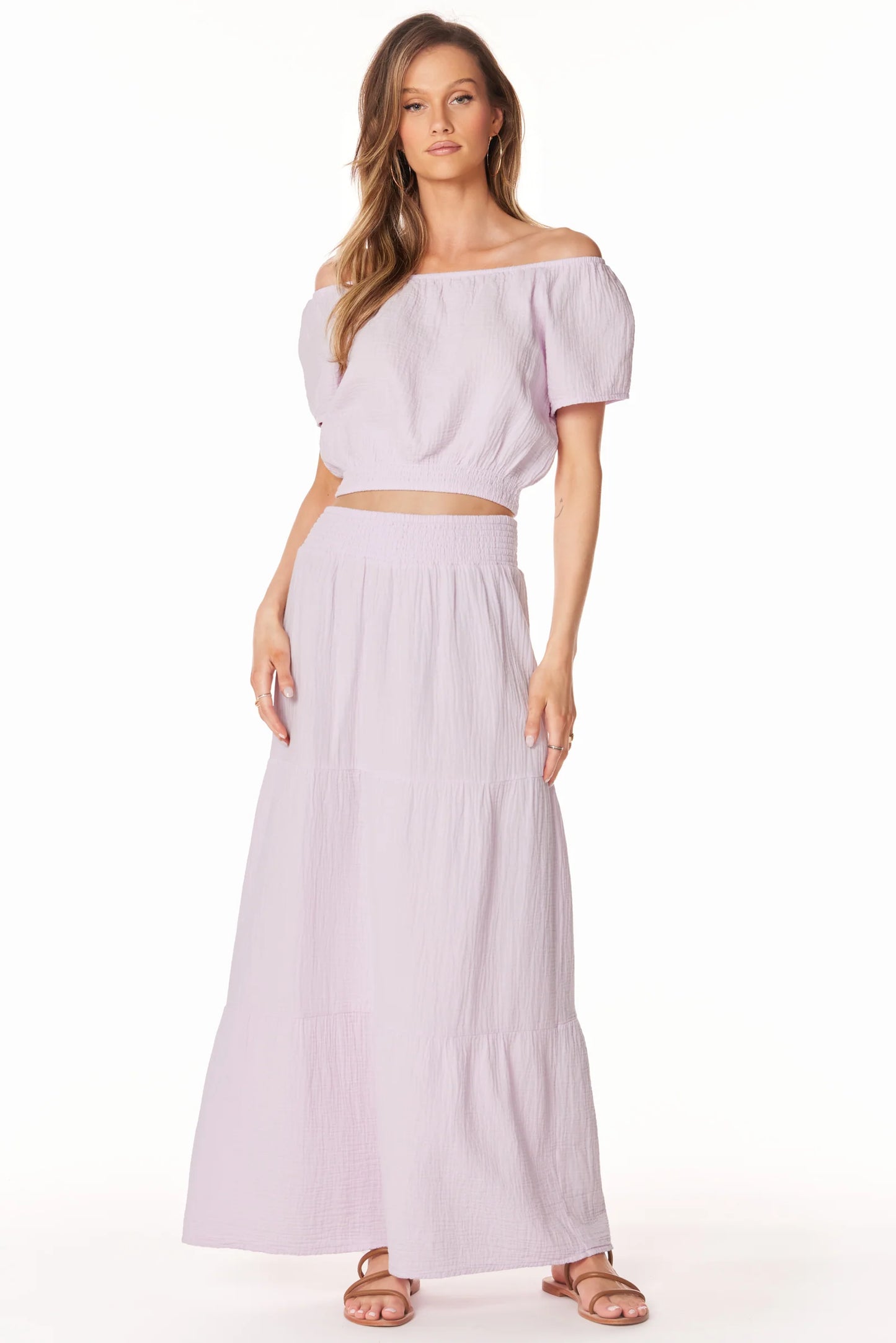 BOBI TIERED COTTON GAUZE MAXI SKIRT - HYDRANGEAS - Vi-Leen's Fashions
