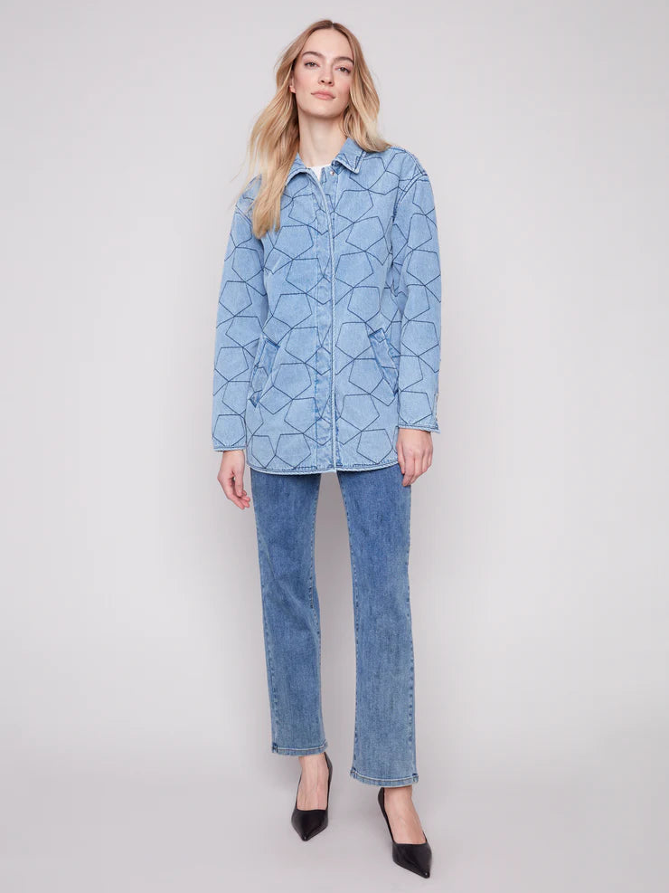 CHARLIE B STAR QUILTED DENIM JACKET - LIGHT BLUE