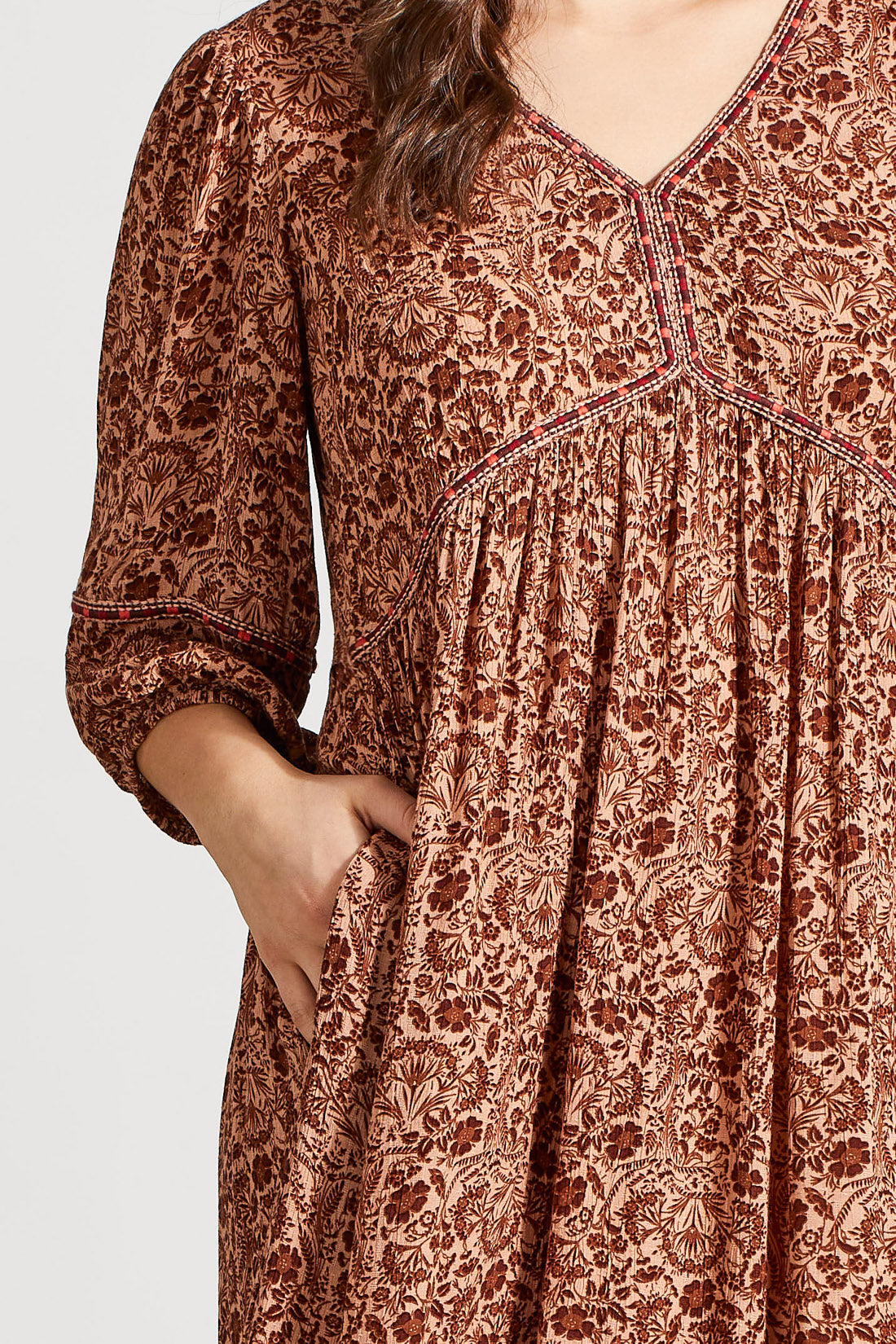 TRIBAL DRESS WITH EMBROIDERY DETAIL - CAPPUCCINO - Vi-Leen's Fashions