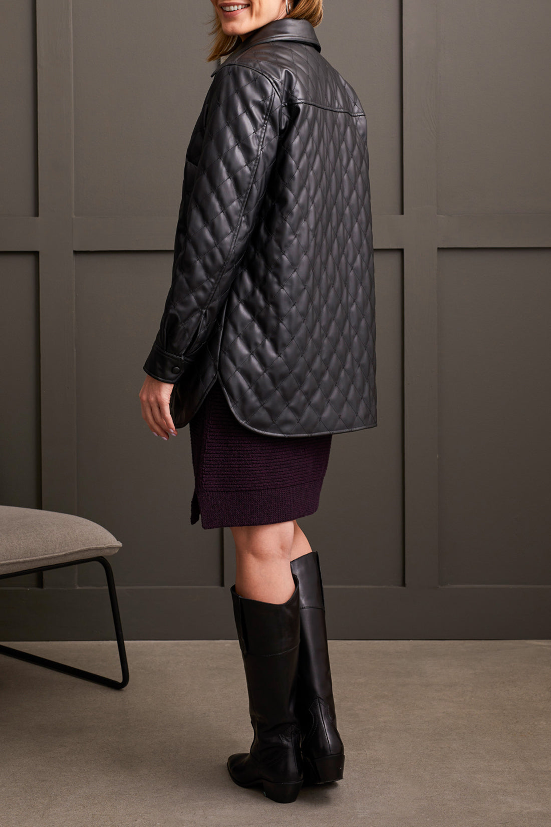 TRIBAL QUILTED SNAP FRONT PU JACKET - BLACK - Vi-Leen's Fashions