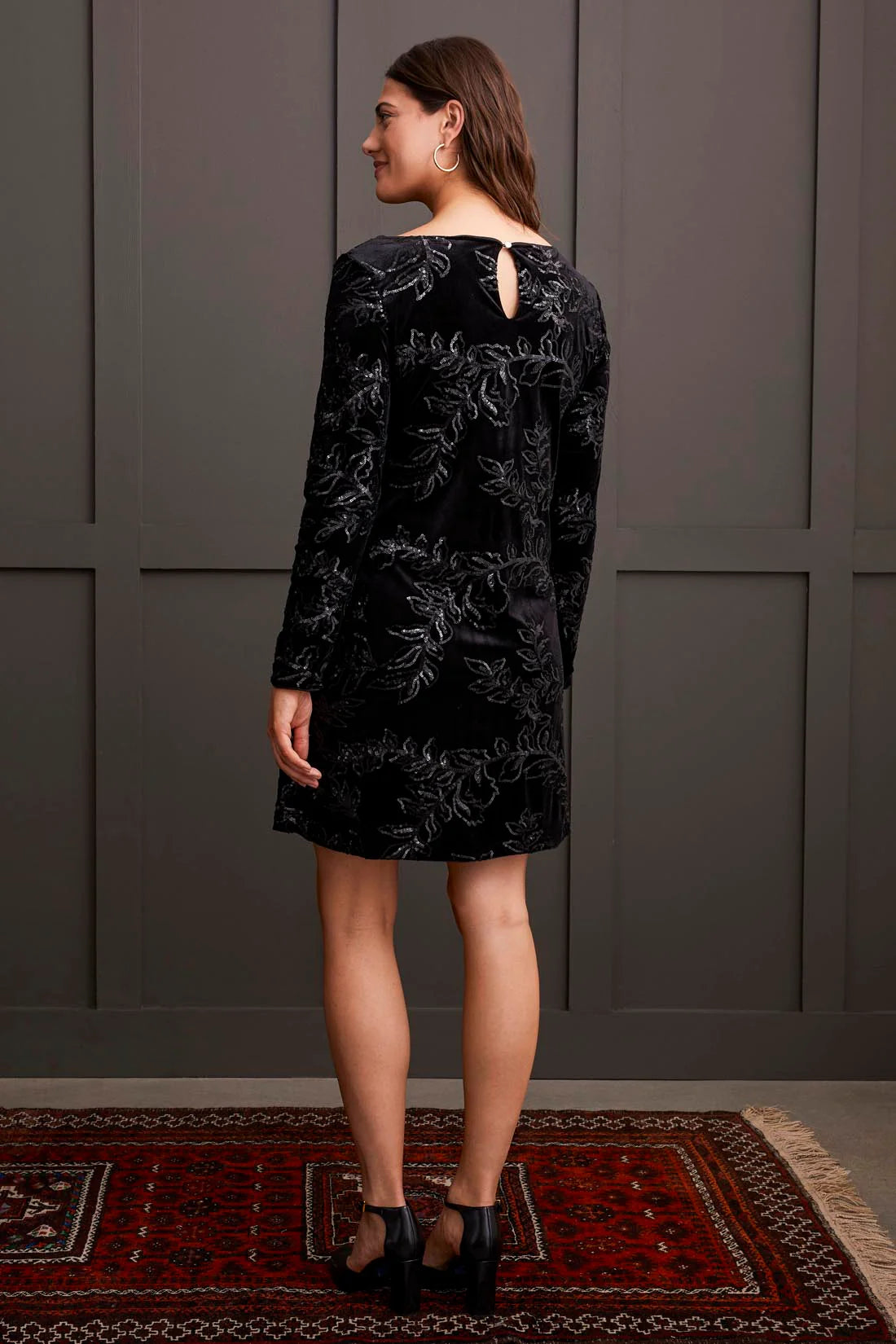 TRIBAL LINED ALL OVER SEQUINS DRESS - BLACK - Vi-Leen's Fashions