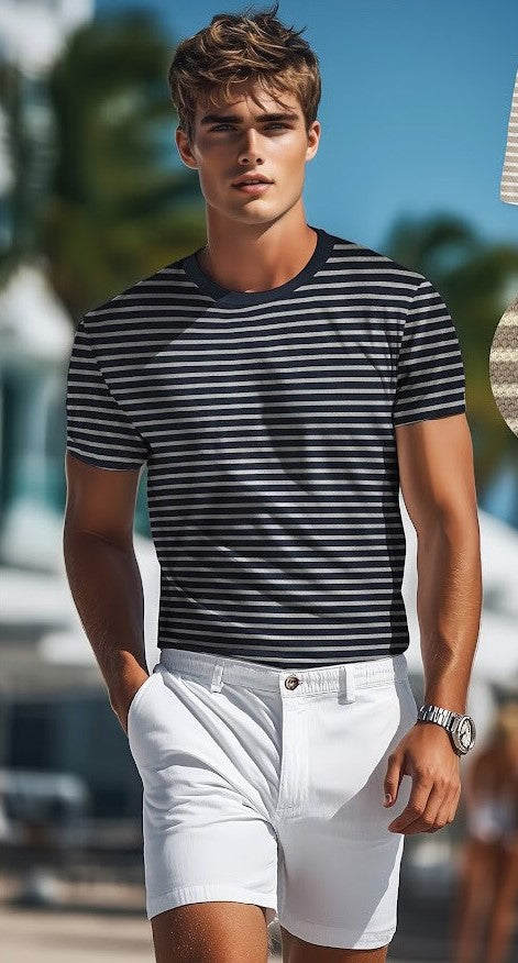 MEN'S POINT ZERO STRIPE CREW NECK T-SHIRT - NAVY