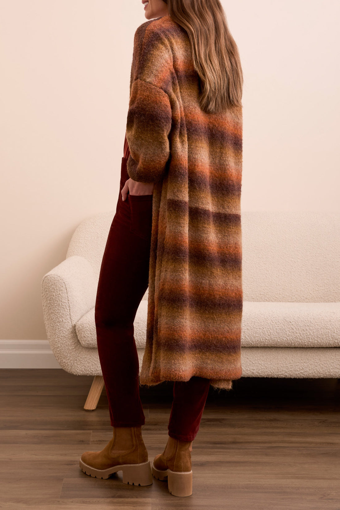 TRIBAL LONG SWEATER CARDIGAN - DARK TOFFEE