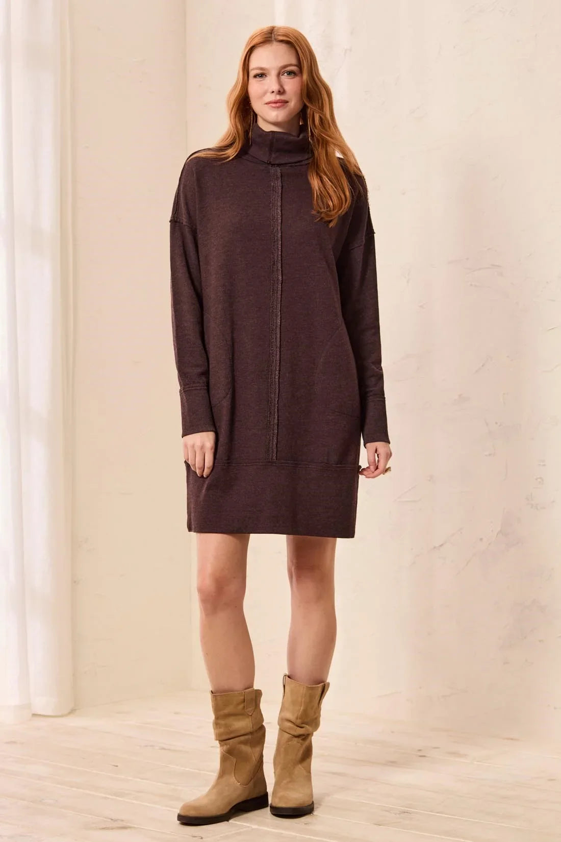 TRIBAL GARMENT DYE KNIT DRESS - SADDLE BROWN - Vi-Leen's Fashions