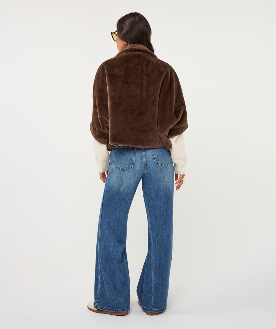 ESQUALO PONCHO FAUX FUR - COFFEE - Vi-Leen's Fashions