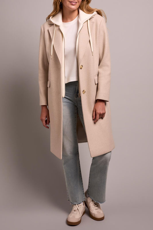 TRIBAL TRENCH COAT WITH FOOLER HOODIE - OATMEAL