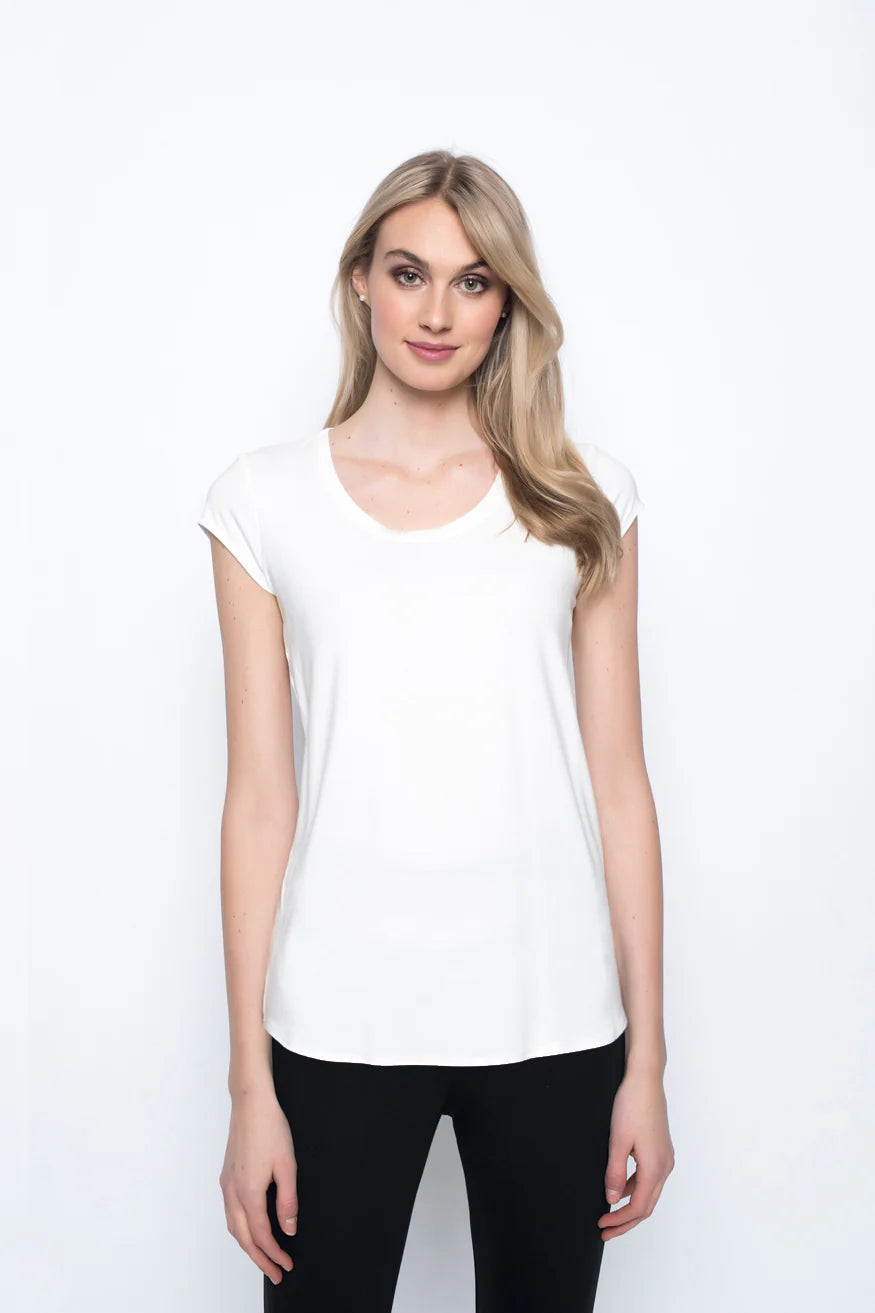 PICADILLY SCOOP NECK SHORT SLEEVE TOP - WHITE