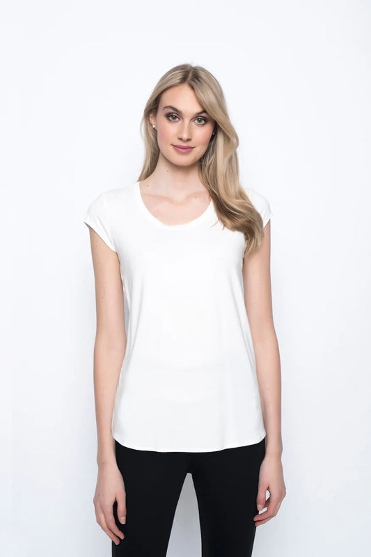 PICADILLY SCOOP NECK SHORT SLEEVE TOP - WHITE
