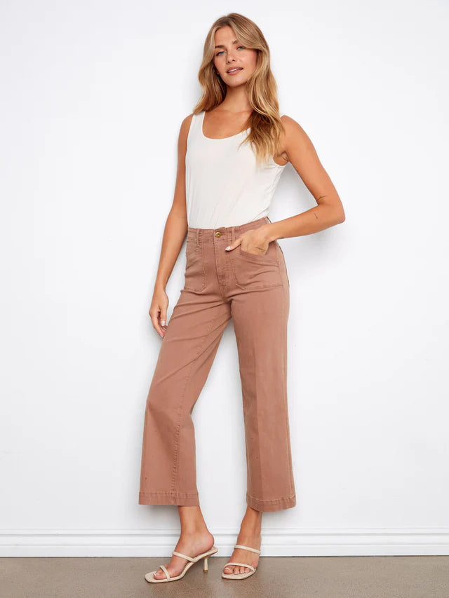 CHARLIE B CROPPED WIDE LEG TWILL JEAN - DESERT - Vi-Leen's Fashions