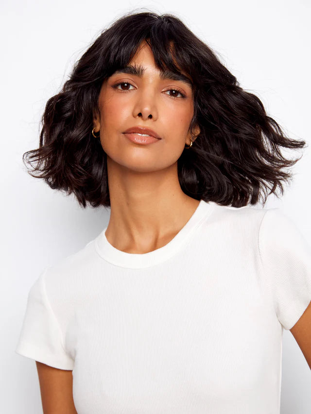 CHARLIE B TENCEL RIBBED CREW NECK T-SHIRT - WHITE - Vi-Leen's Fashions