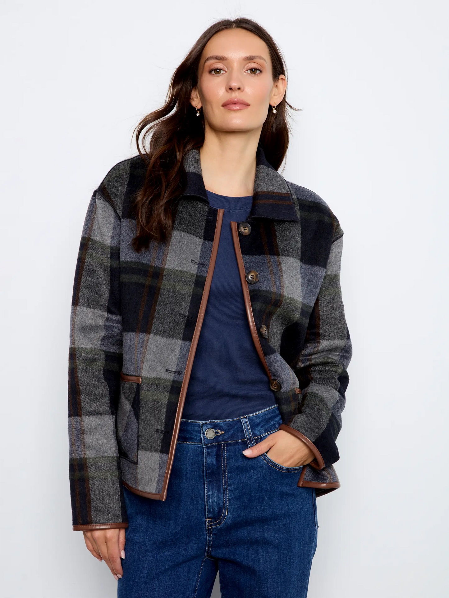 CHARLIE B REVERSIBLE PLAID JACKET - NAVY - Vi-Leen's Fashions