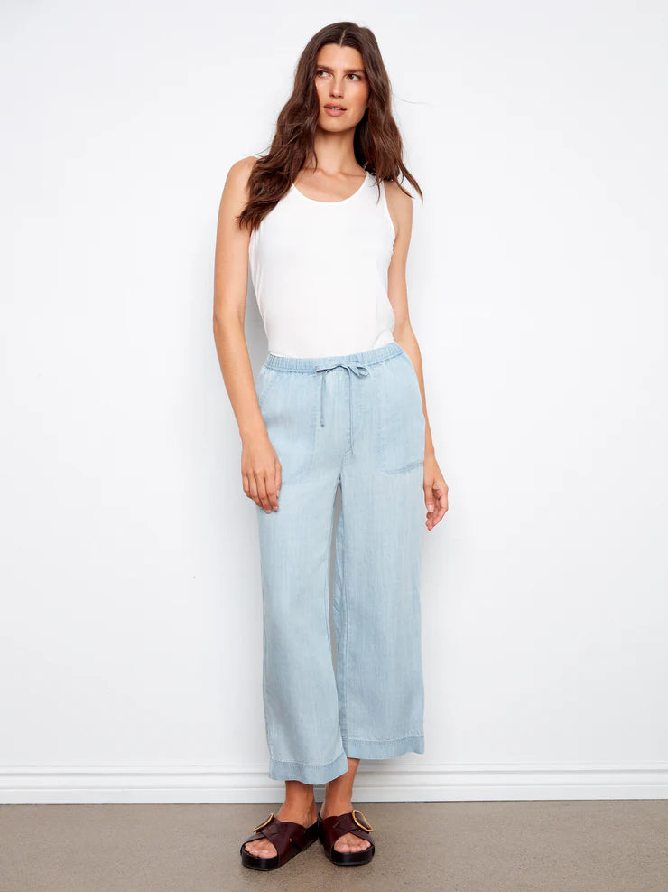 CHARLIE B TENCEL WIDE LEG PANT - LIGHT BLUE - Vi-Leen's Fashions
