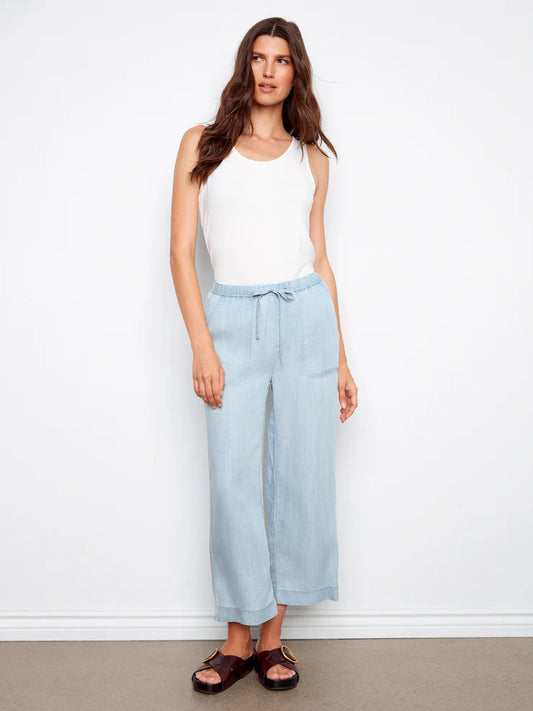 CHARLIE B TENCEL WIDE LEG PANT - LIGHT BLUE - Vi-Leen's Fashions