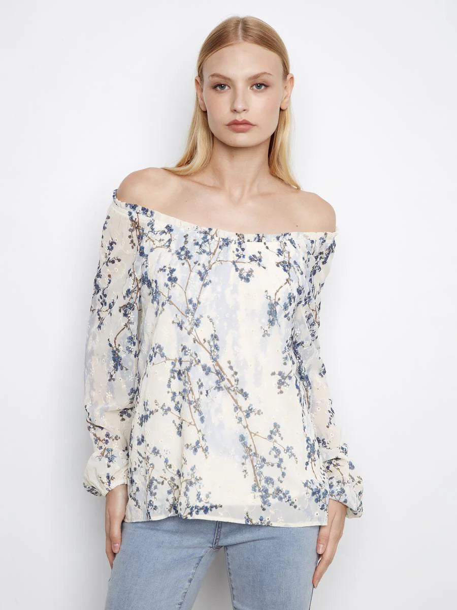 CHARLIE B PRINTED EYELET BLOUSE - Vi-Leen's Fashions