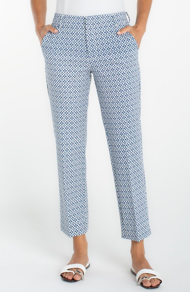LIVERPOOL KELSEY PRINT TROUSER - BLUE/WHITE - Vi-Leen's Fashions
