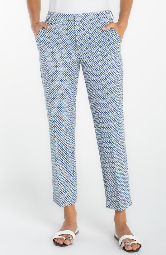 LIVERPOOL KELSEY PRINT TROUSER - BLUE/WHITE - Vi-Leen's Fashions