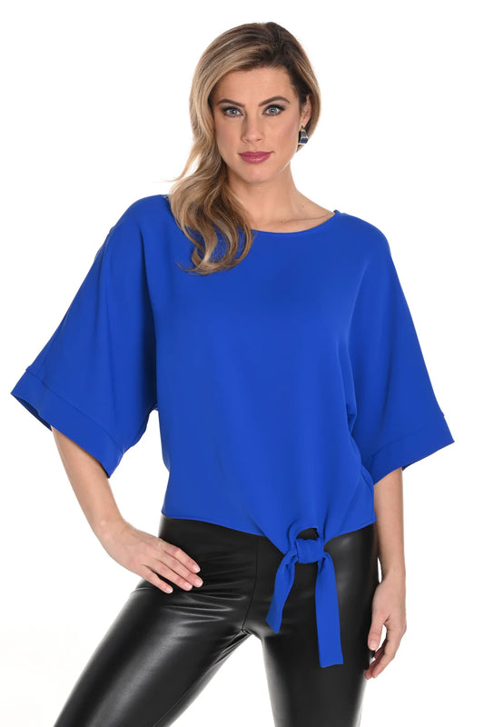 FRANK LYMAN WOVEN TIE FRONT TOP - ROYAL