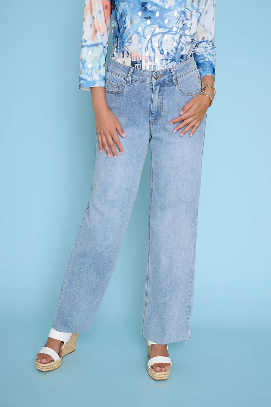 PICADILLY GLITTER WIDE LEG JEAN - LIGHT DENIM - Vi-Leen's Fashions