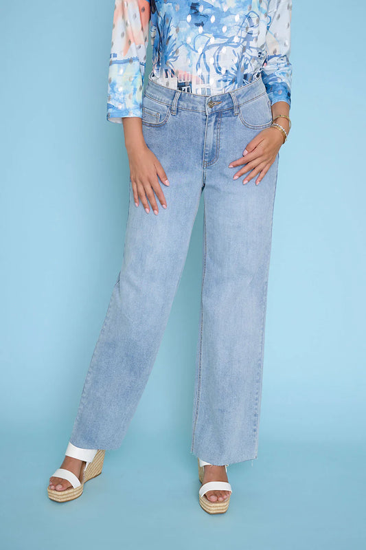 PICADILLY GLITTER WIDE LEG JEAN - LIGHT DENIM - Vi-Leen's Fashions
