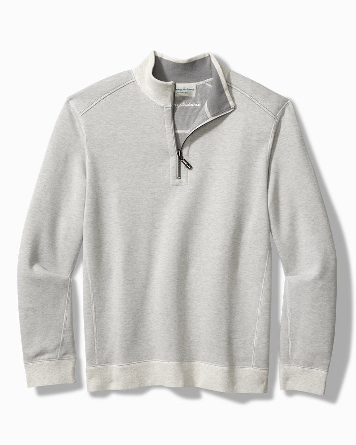 MEN'S TOMMY BAHAMA REVERSIBLE HALF ZIP PULLOVER - HEATHER GREY