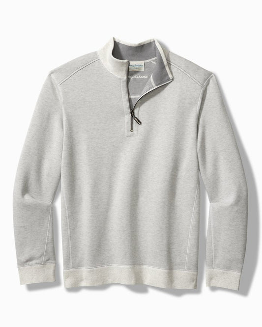 MEN'S TOMMY BAHAMA REVERSIBLE HALF ZIP PULLOVER - HEATHER GREY