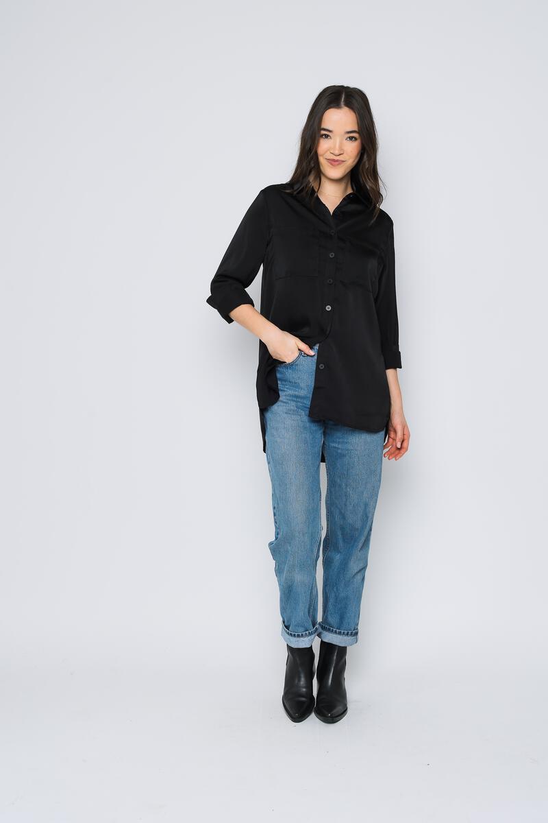 ORB CAMILLE SATIN BLOUSE - BLACK - Vi-Leen's Fashions